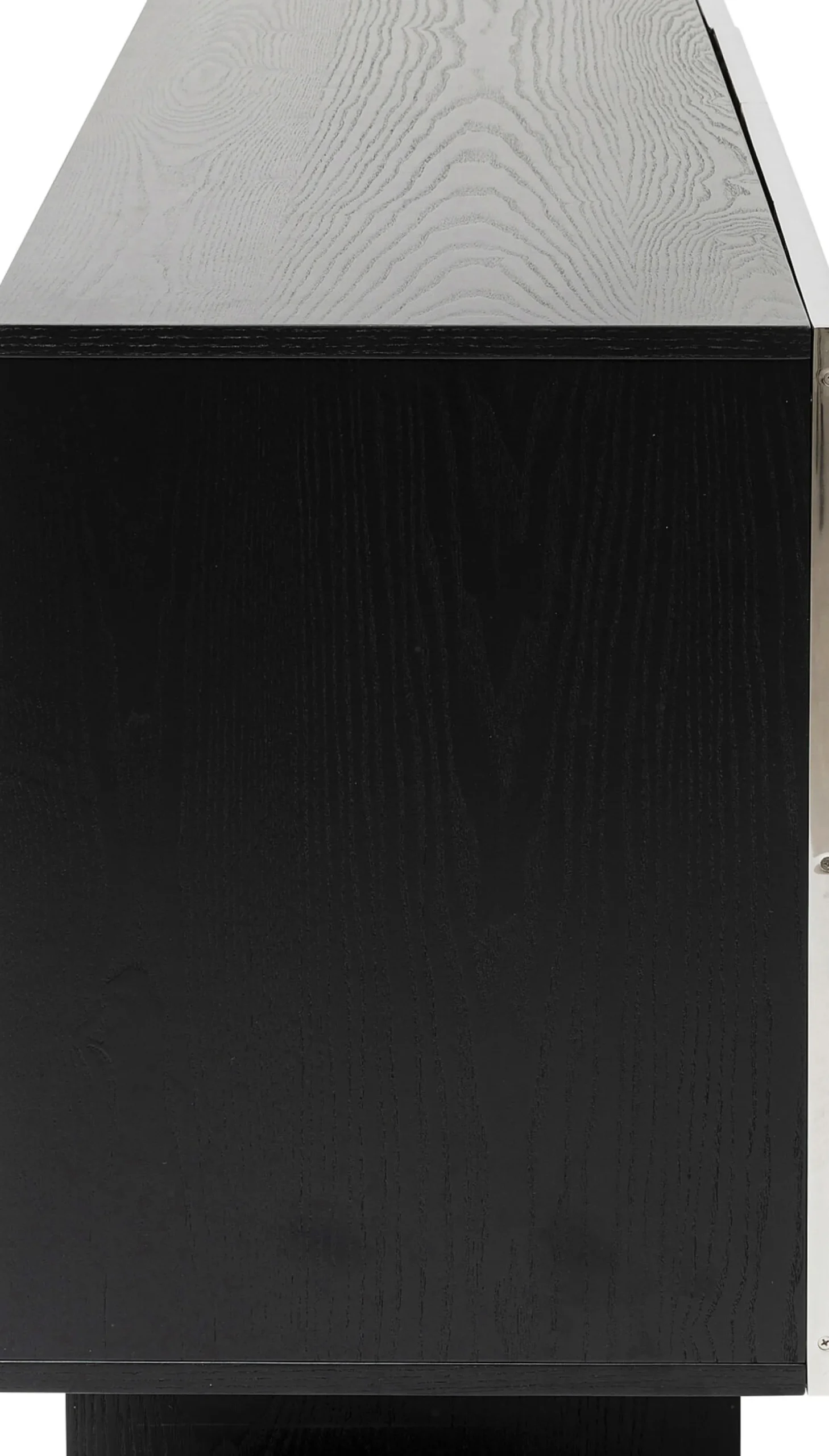 Komoda 4-drzwiowa fornirowana czarna front srebrny ze stali nierdzewnej 160x78 cm