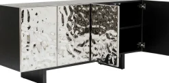 Komoda 4-drzwiowa fornirowana czarna front srebrny ze stali nierdzewnej 160x78 cm