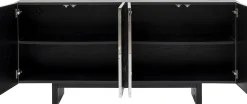 Komoda 4-drzwiowa fornirowana czarna front srebrny ze stali nierdzewnej 160x78 cm
