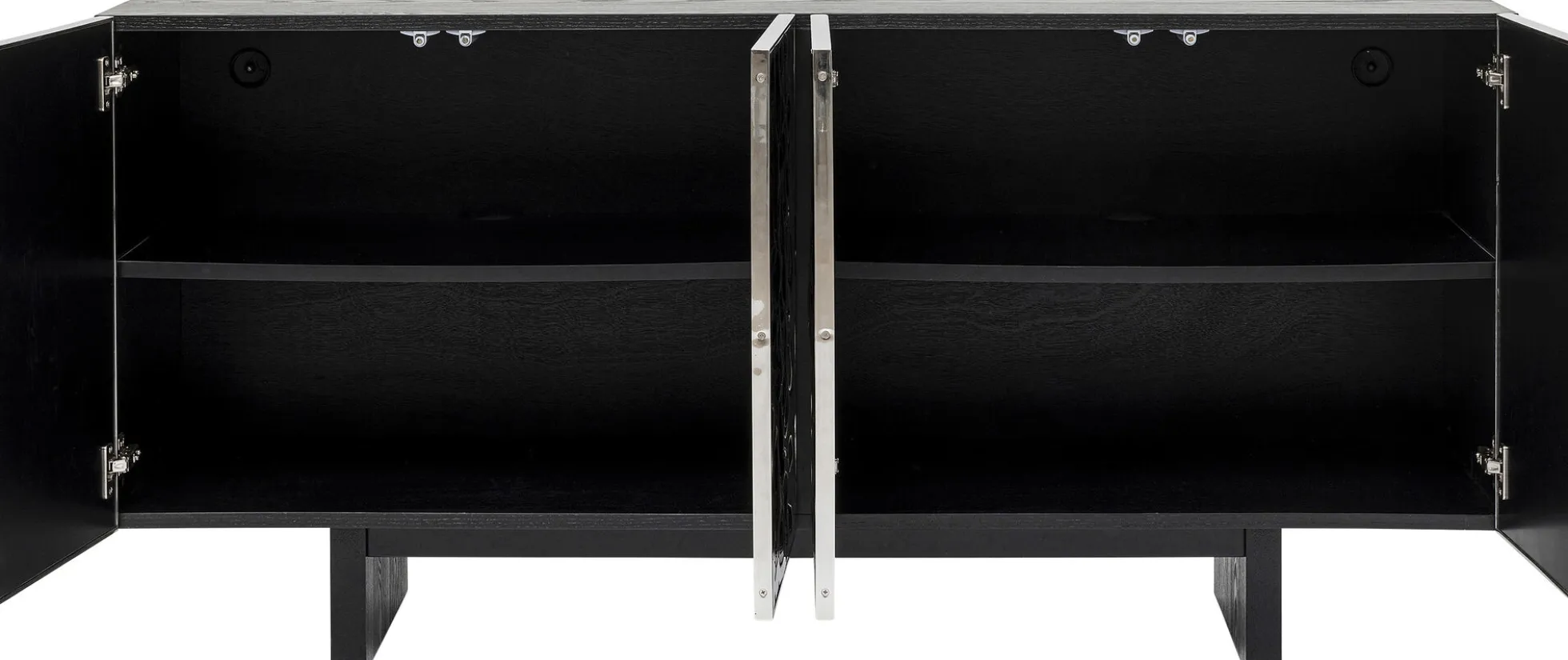 Komoda 4-drzwiowa fornirowana czarna front srebrny ze stali nierdzewnej 160x78 cm