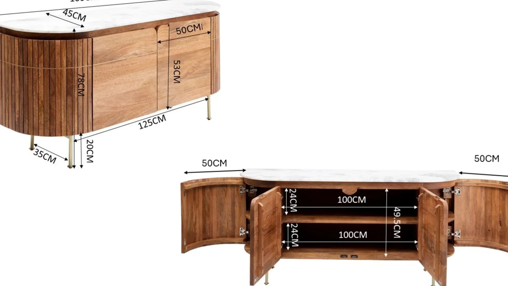 Komoda Grace 160x78 cm drewno mango - blat marmur