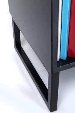 Komoda kolorowa z szufladami i drzwiami MDF 186 cm podstawa czarna stalowa