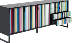 Komoda kolorowa z szufladami i drzwiami MDF 186 cm podstawa czarna stalowa