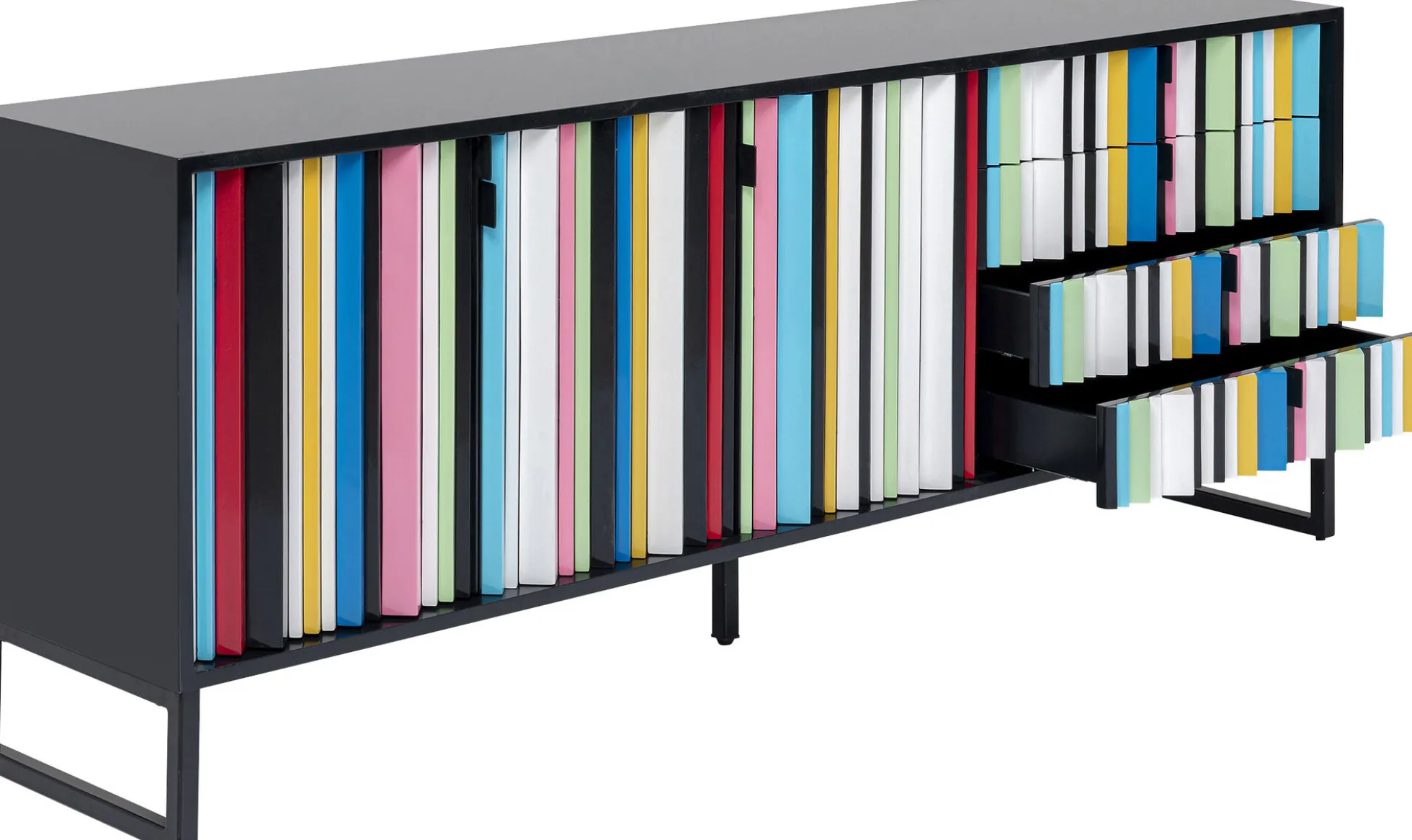 Komoda kolorowa z szufladami i drzwiami MDF 186 cm podstawa czarna stalowa
