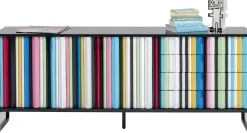 Komoda kolorowa z szufladami i drzwiami MDF 186 cm podstawa czarna stalowa