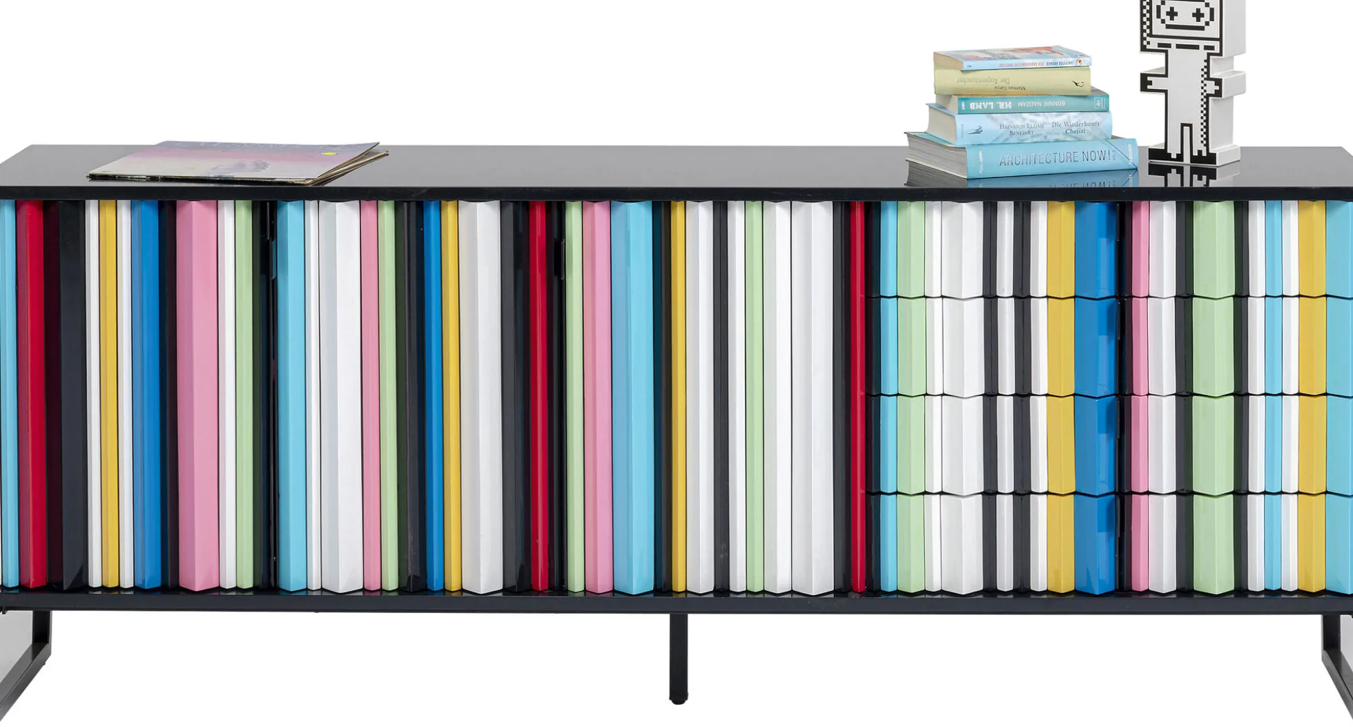 Komoda kolorowa z szufladami i drzwiami MDF 186 cm podstawa czarna stalowa