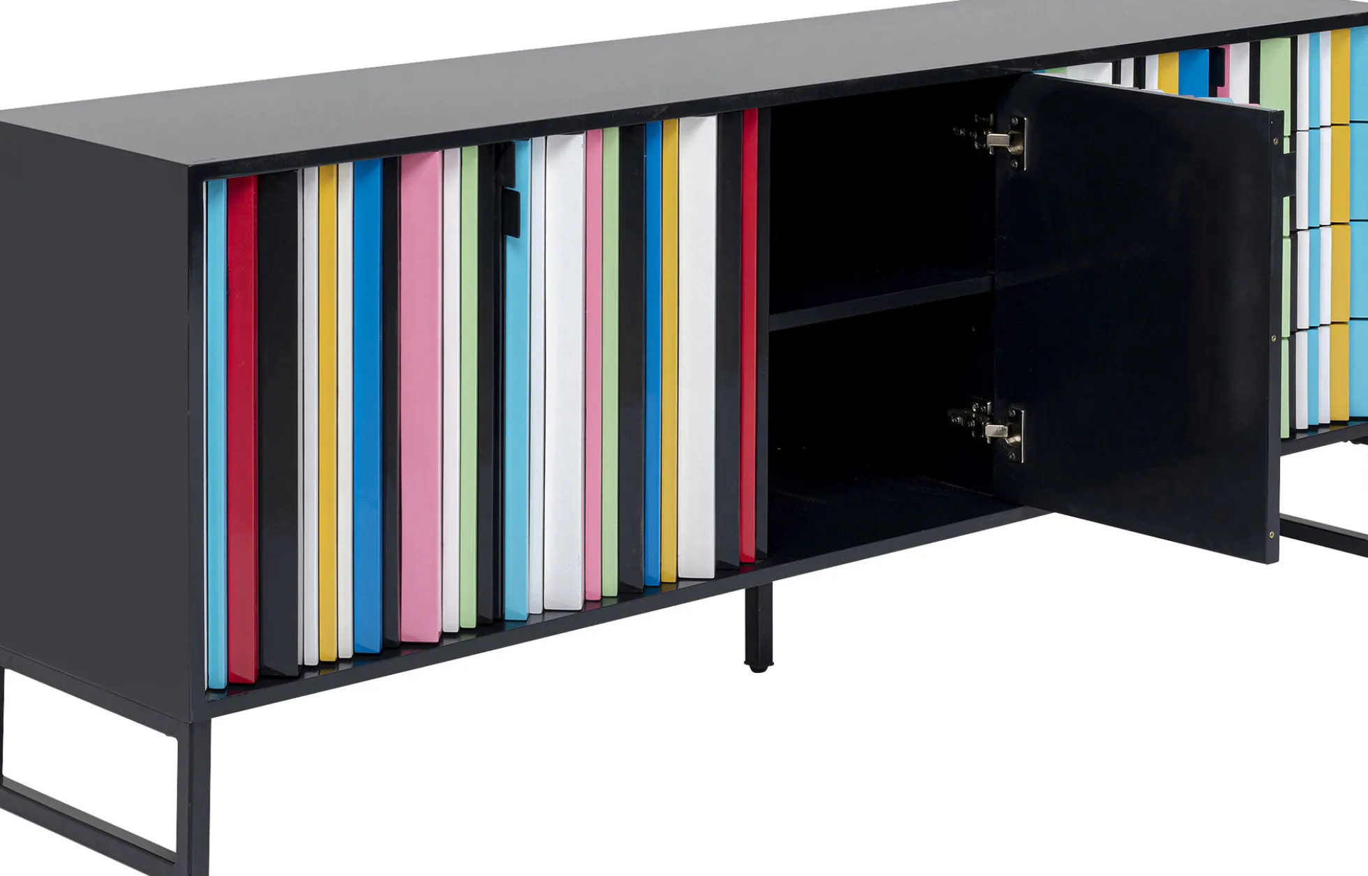 Komoda kolorowa z szufladami i drzwiami MDF 186 cm podstawa czarna stalowa
