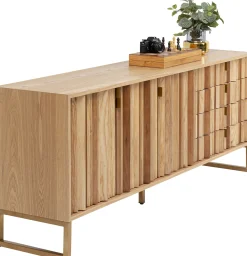 Komoda naturalna z szufladami i drzwiami 186 cm podstawa złota