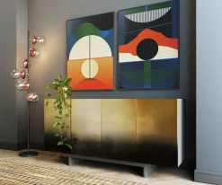 Komoda nowoczesna 4-drzwiowa do salonu front czarno-złoty 160x78 cm
