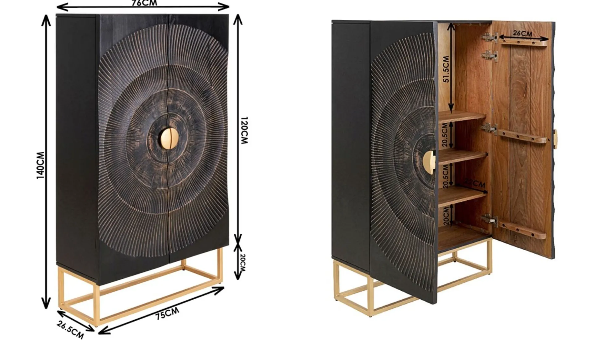 Komoda wysoka drewniana boho czarno-brązowa 76x140 cm