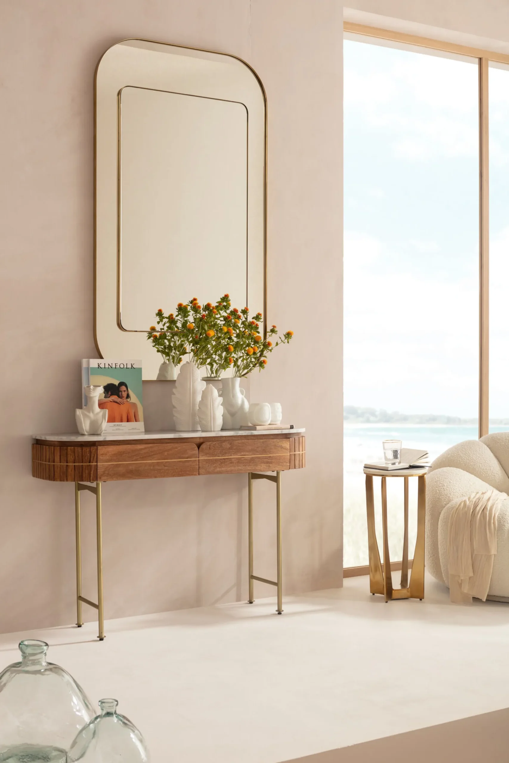 Konsola Grace 100x30 cm drewno mango - blat marmur