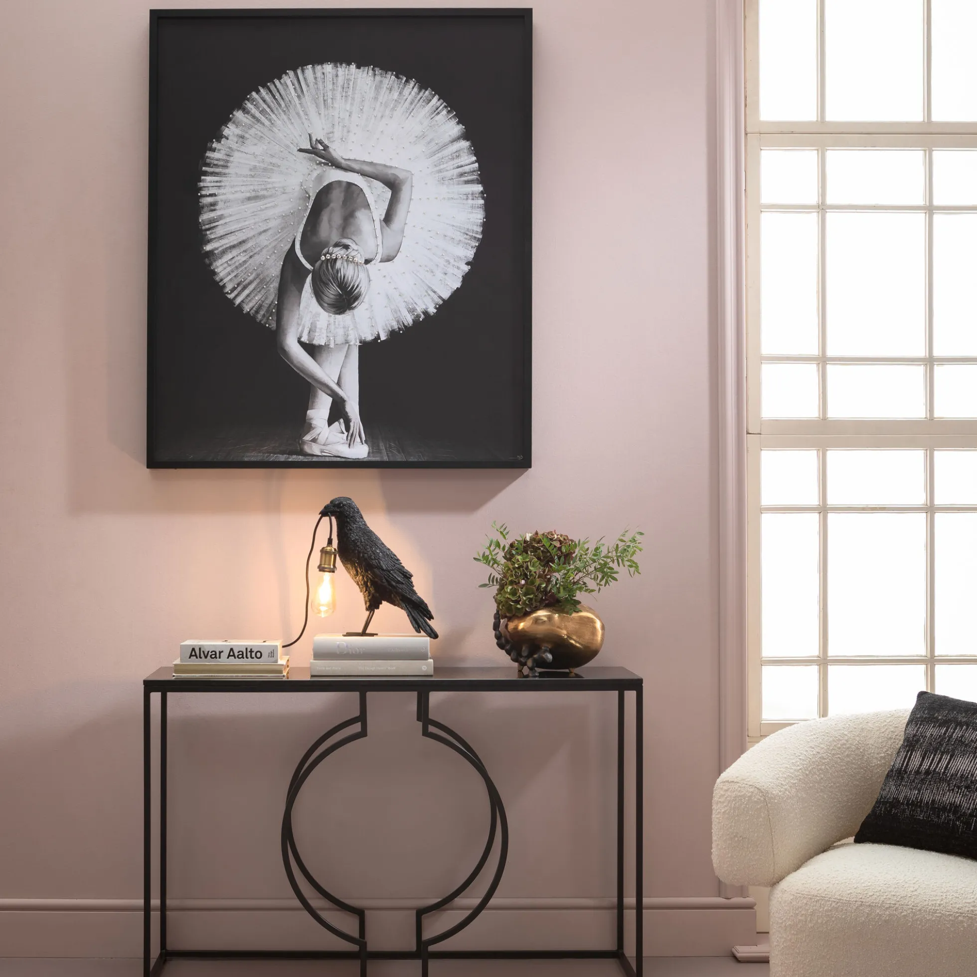 Konsola Miami Loft 120x35 cm czarna - blat marmur