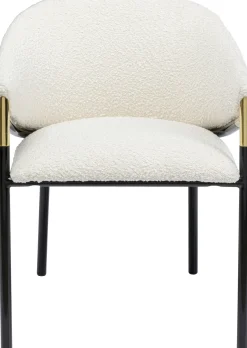 Krzesło z podłokietnikami tapicerowane białe boucle nogi stalowe czarne 58x79 cm