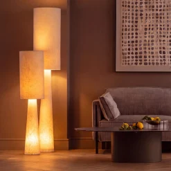 Lampa podłogowa beżowa lniana boucle 190 cm