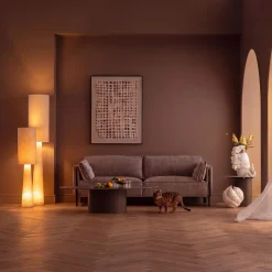 Lampa podłogowa beżowa lniana boucle 190 cm