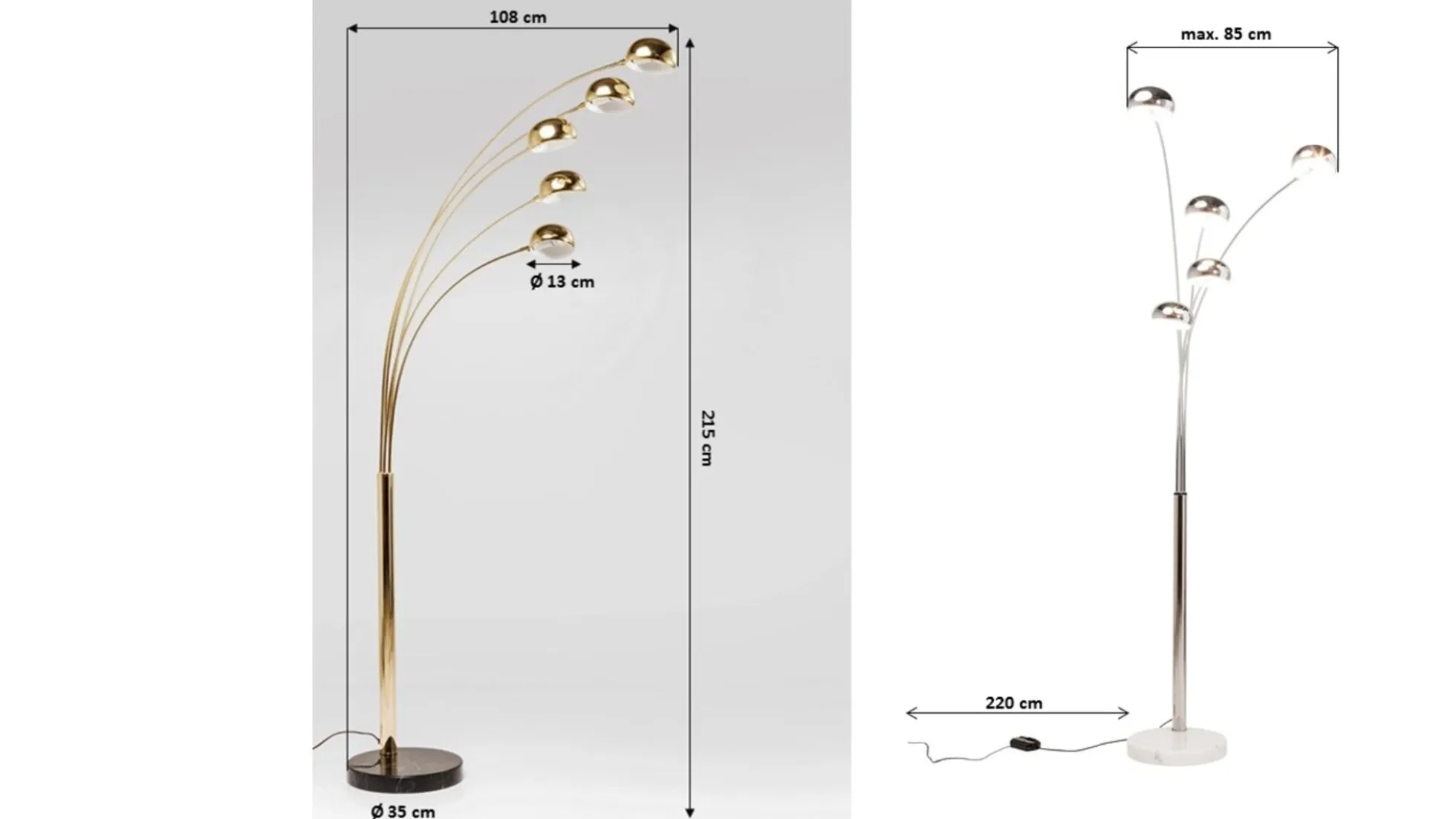 Lampa podłogowa Five Fingers 100x220 cm mosiężna