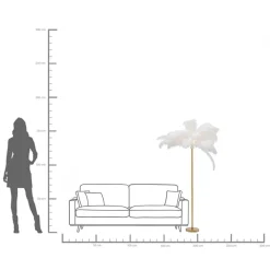 Lampa podłogowa palma biała strusie pióra 165 cm podstawa złota