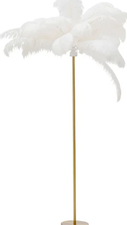 Lampa podłogowa palma biała strusie pióra 165 cm podstawa złota