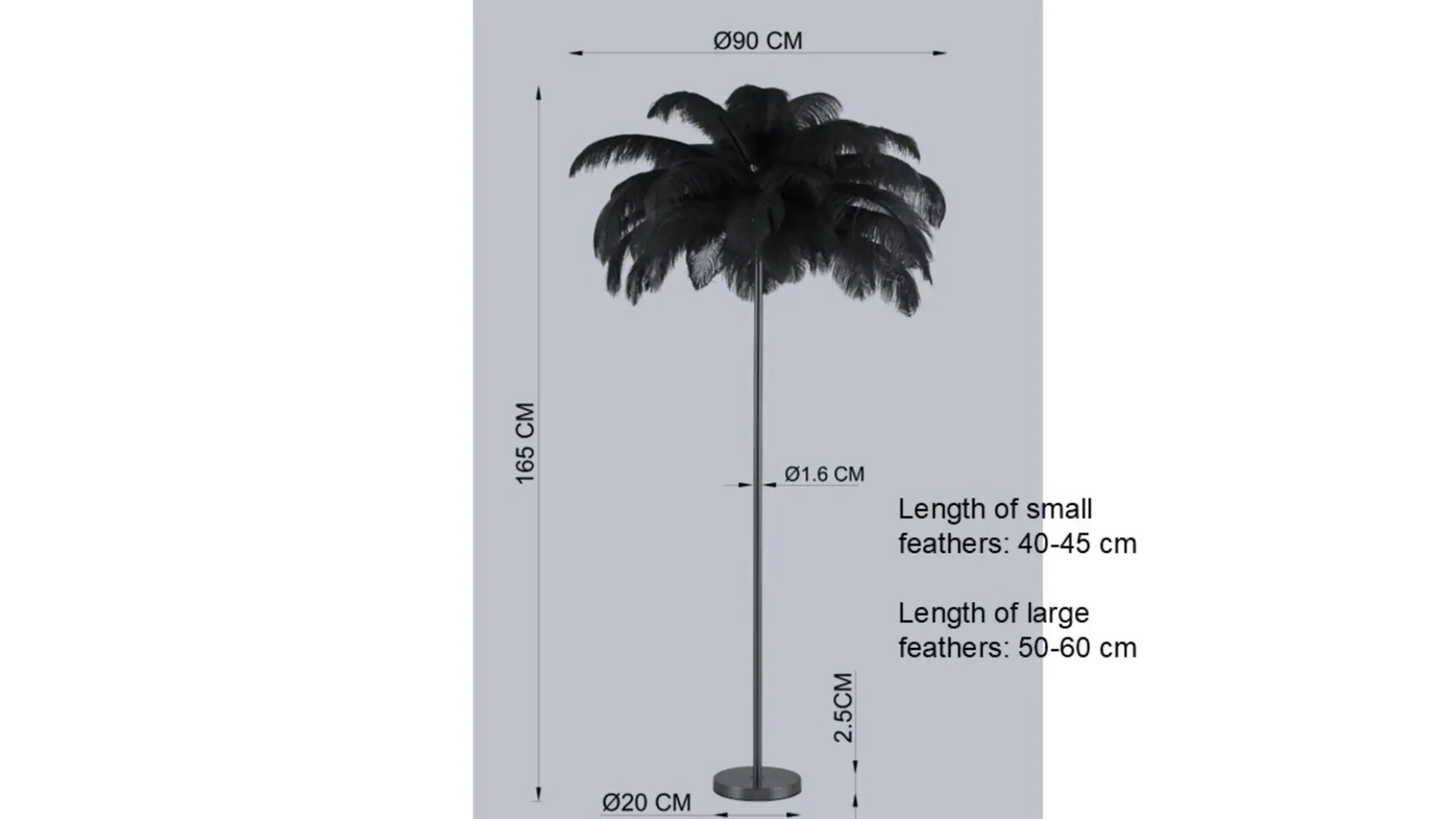 Lampa podłogowa palma brązowa rdzawa strusie pióra 165 cm podstawa złota