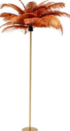 Lampa podłogowa palma brązowa rdzawa strusie pióra 165 cm podstawa złota