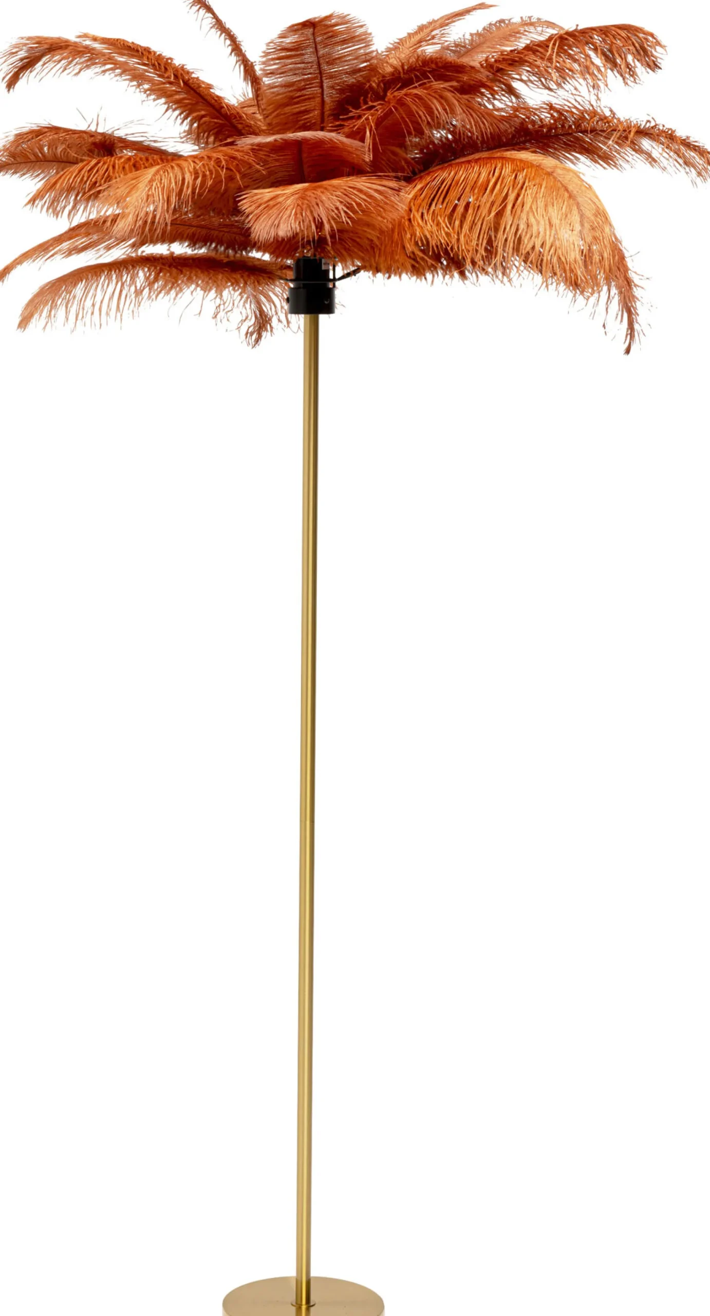 Lampa podłogowa palma brązowa rdzawa strusie pióra 165 cm podstawa złota