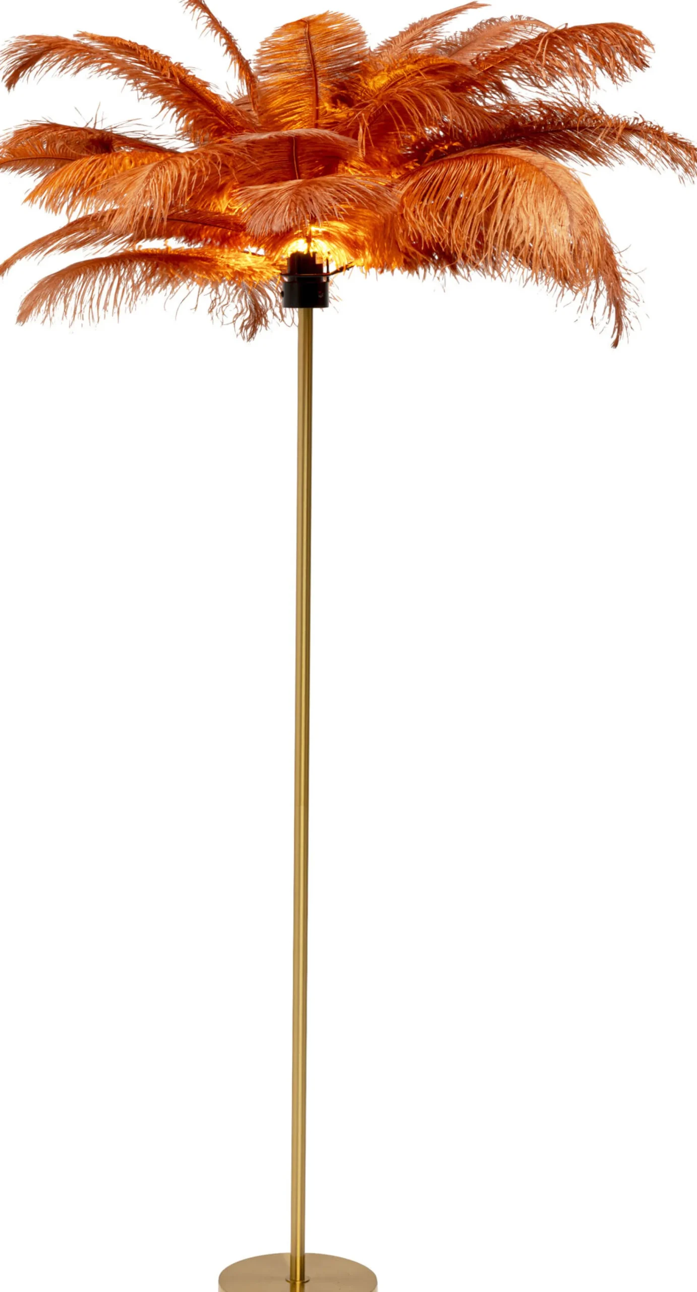 Lampa podłogowa palma brązowa rdzawa strusie pióra 165 cm podstawa złota