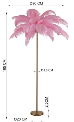 Lampa podłogowa palma różowa strusie pióra 165 cm podstawa złota