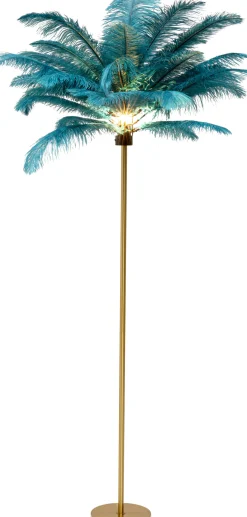 Lampa podłogowa palma zielona strusie pióra 165 cm podstawa złota