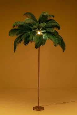 Lampa podłogowa palma zielona strusie pióra 165 cm podstawa złota