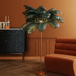 Lampa podłogowa palma zielona strusie pióra 165 cm podstawa złota