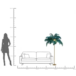 Lampa podłogowa palma zielona strusie pióra 165 cm podstawa złota
