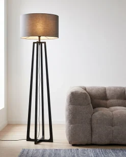 Lampa podłogowa z abażurem czarna stal 160 cm
