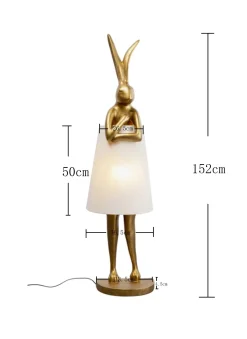 Lampa podłogowa złoty królik z białym abażurem 150 cm
