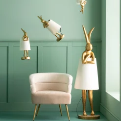 Lampa podłogowa złoty królik z białym abażurem 150 cm