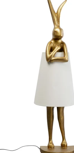 Lampa podłogowa złoty królik z białym abażurem 150 cm