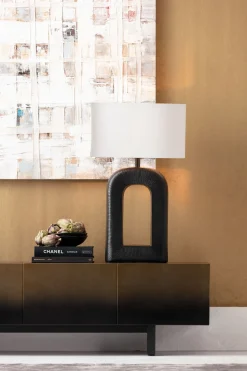 Lampa stołowa aluminium czarne i abażur biały lniany 79 cm