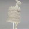 Lampa stołowa biała królik abażur futrzasty 68 cm