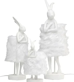 Lampa stołowa biała królik abażur futrzasty 68 cm