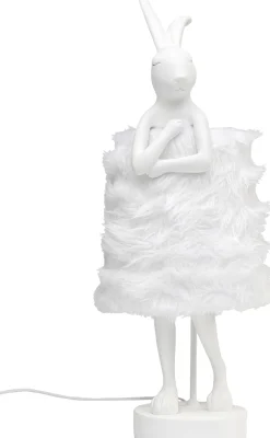 Lampa stołowa biała królik abażur futrzasty 68 cm