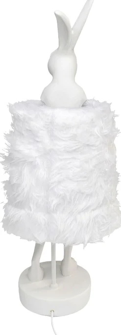Lampa stołowa biała królik abażur futrzasty 68 cm