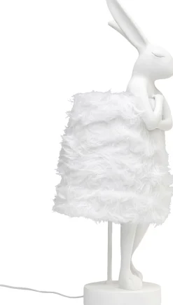 Lampa stołowa biała królik abażur futrzasty 68 cm