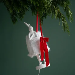 Lampa stołowa biała królik abażur futrzasty 50 cm