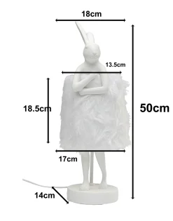 Lampa stołowa biała królik abażur futrzasty 50 cm