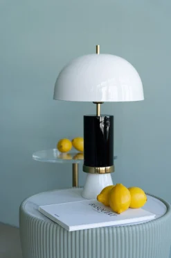 Lampa stołowa biało-czarna stalowa emaliowana 51 cm