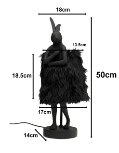 Lampa stołowa czarna królik abażur futrzasty 50 cm