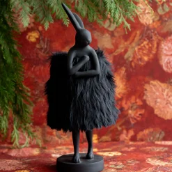 Lampa stołowa czarna królik abażur futrzasty 50 cm