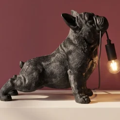 Lampa stołowa czarna motyw zwierzęcy pies 28x35 cm