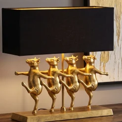 Lampa stołowa czarno-złota tańczące krowy 41x44 cm