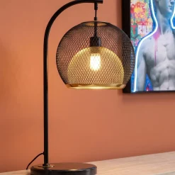 Lampa stołowa do salonu czarno-złota podstawa z marmuru 62 cm