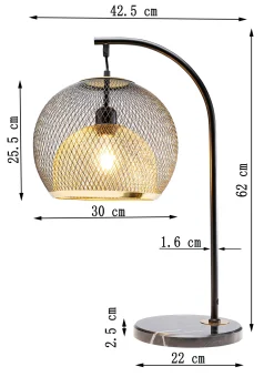 Lampa stołowa do salonu czarno-złota podstawa z marmuru 62 cm
